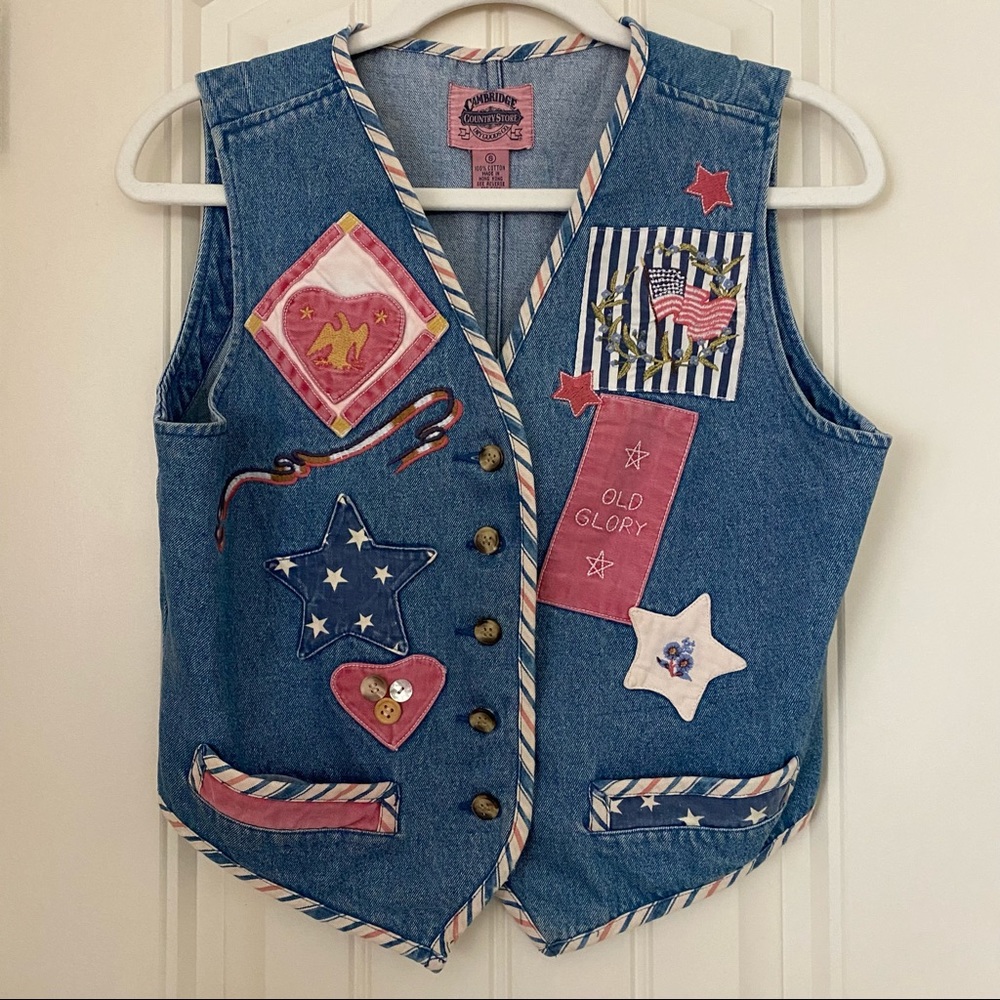 Cambridge Country Store Dry Goods Co Old Glory 4th of July Denim Vest w Patches